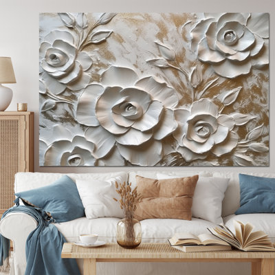 Roses blanches en fleurs - salon d'art mural floral rose
