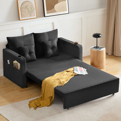 Canapé-lit à accoudoir carré convertible 56 po 3 en 1 pour canapé-lit de salon avec porte-gobelets et port USB