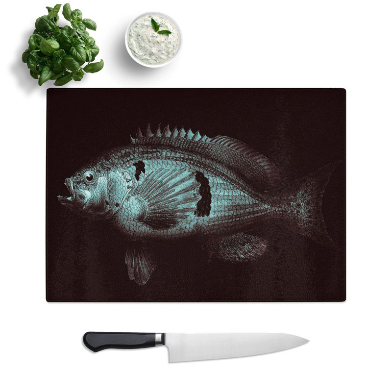 Tempered Glass a Fish Chopping Board, 39 cm W x 28.5 cm L