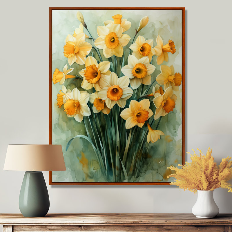 Bloom, orange, blanc, nature morte, jonquilles IV - jonquilles, impression d'art mural, H 12 po x l 20 po