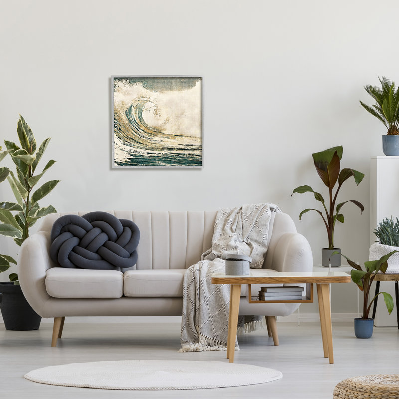 Vintage Tidal Wave - Photograph on Canvas, 24" H x 24" W x 1.5" D, Farmhouse Gray Framed Giclee