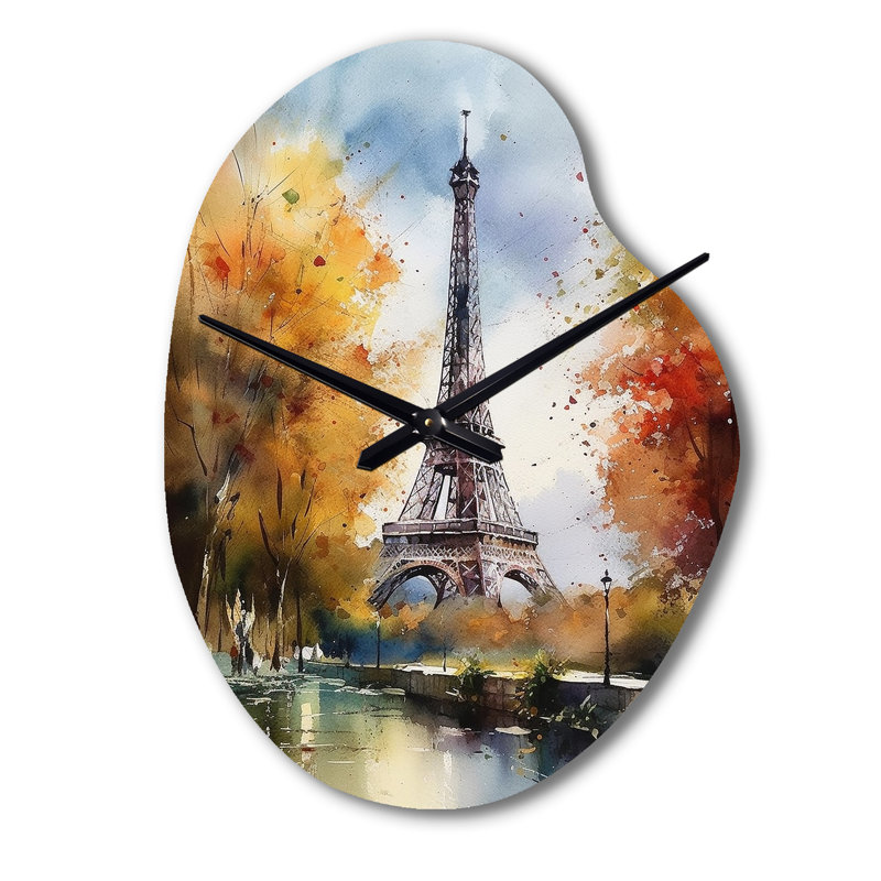 Pastel Eiffel Tower In Paris III - Horloge murale asymétrique Paris, Petit
