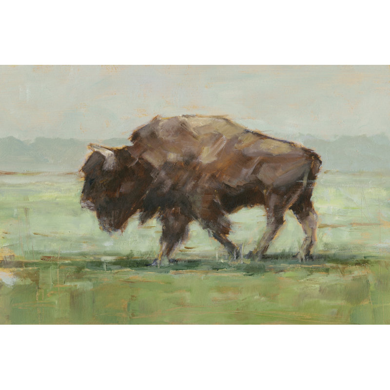 Where The Buffalo Roam II - Painting on Canvas, 30 cm H x 46 cm W, Black Floater Frame