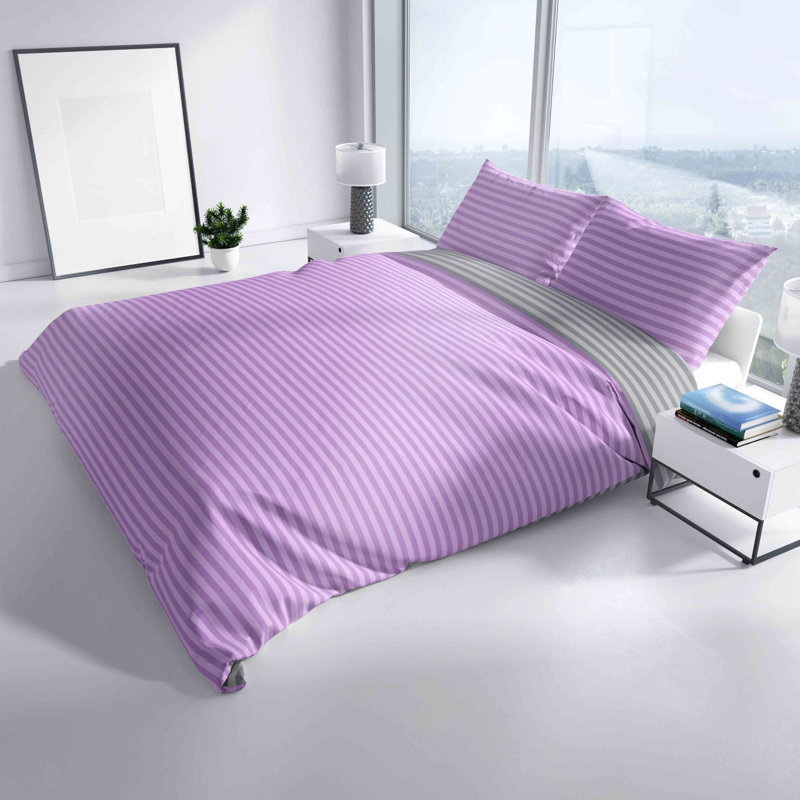 Lonetta Bed Linen Set with Pillowcase, 135 x 200cm + 1 Pillowcase (80 x 80cm), Purple/Grey