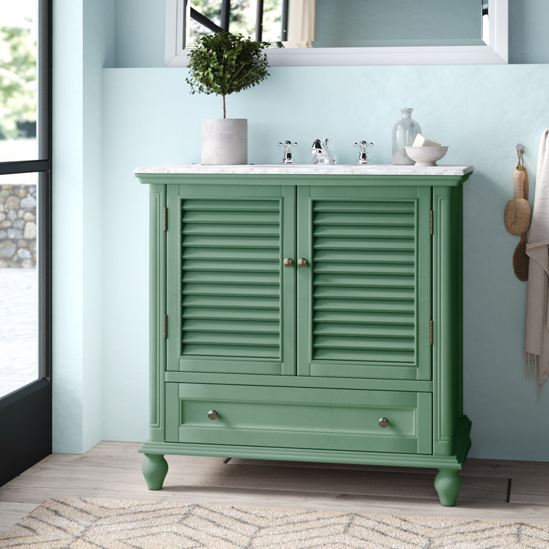 Hansford 36'' Single Bathroom Vanity with Marble Top, Gray