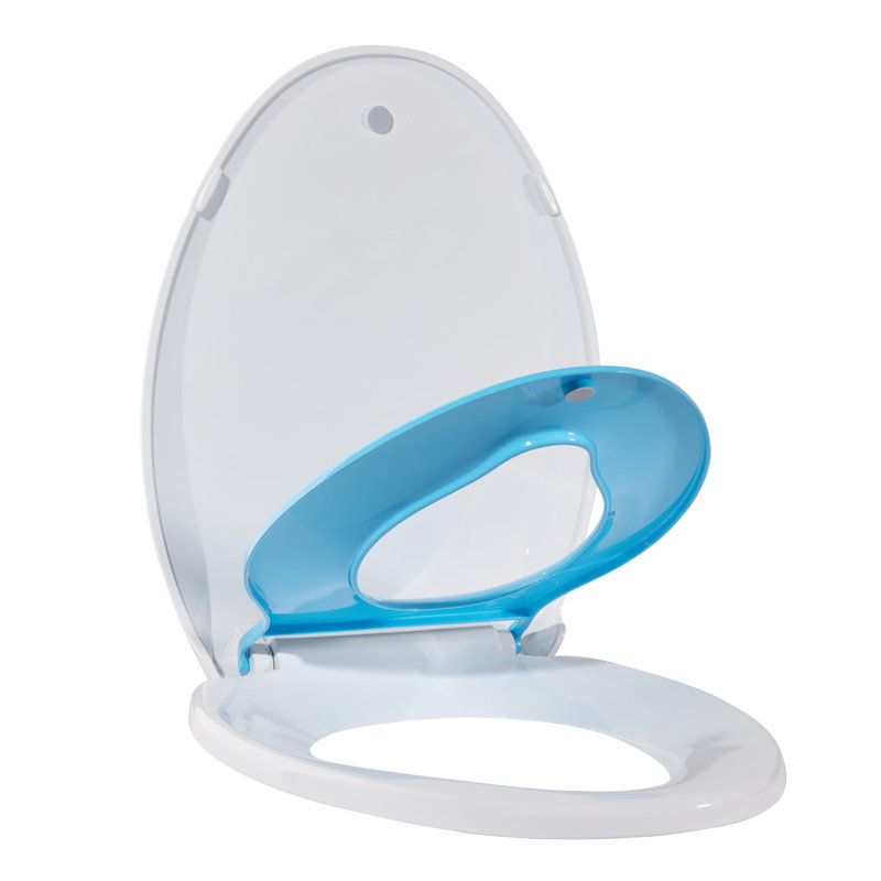 Toilet Seat With Toddler Seat Built In, Elongated Toilet Seat For Potty Training, Fits Both Adults And Children, Blue