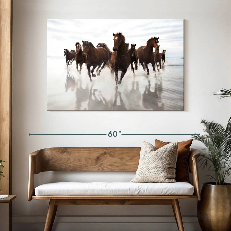 Brampt Running Brown Horses, 32" H x 48" W