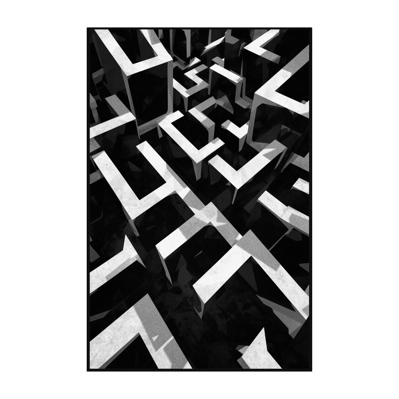 Tapis à motifs géométriques modernes et contemporains lavables à la machine - noir, 7 x 9