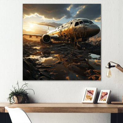 Orange écrasé avion dans la jungle - art mural avion