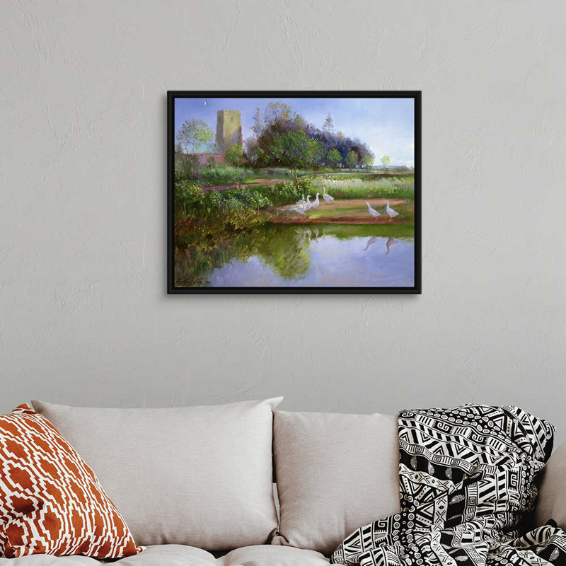«Geese at Sundown» par Timothy Easton, reproduction sur toile, H 26 po x l 32 po x P 1,75 po, Cadre noir