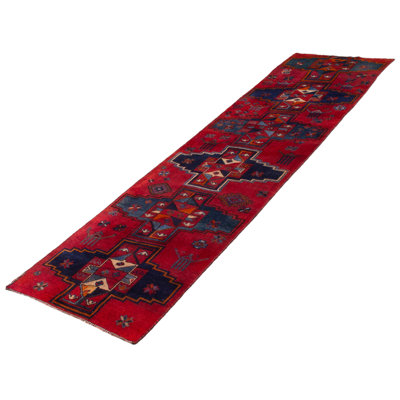 Melis One-of-a-Kind 3'3" X 12'7" 1990s Runner Wool Area Rug Red
