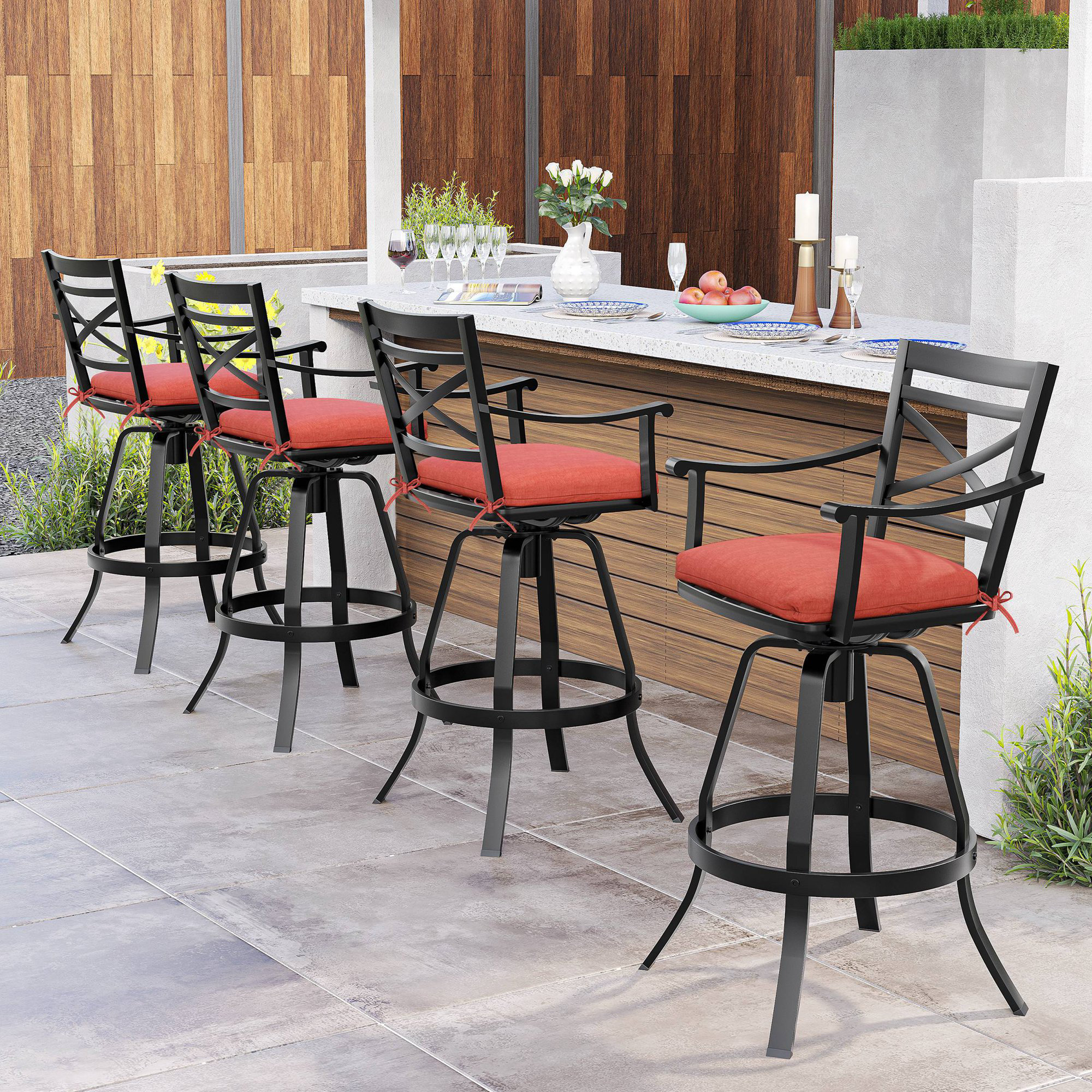 Cattie Aluminum Outdoor 30 Bar Stool with Sunbrella Cushion