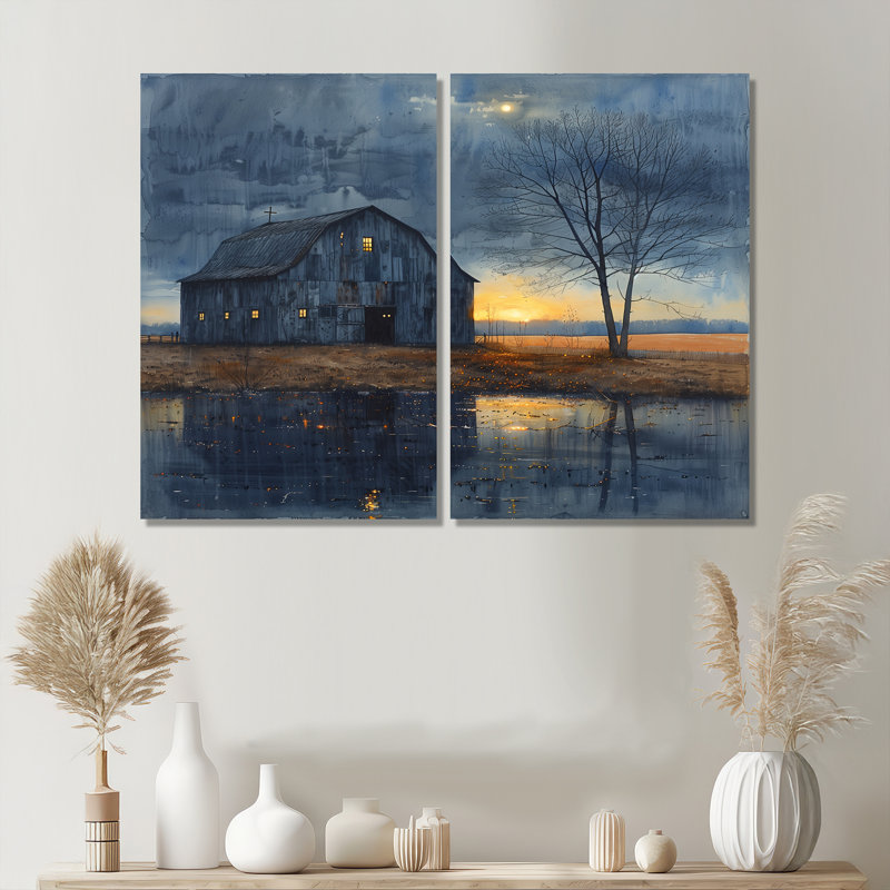 Winter Blue Barn Fading Light II - Barn Large, impressions sur toile 2 pièces, 36" H x 48" W, Wrapped Canvas, Does Not Apply