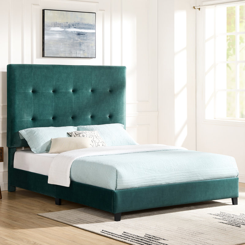 Grand lit tapissier en velours pour chambre à coucher - Structure robuste avec revêtement de qualité