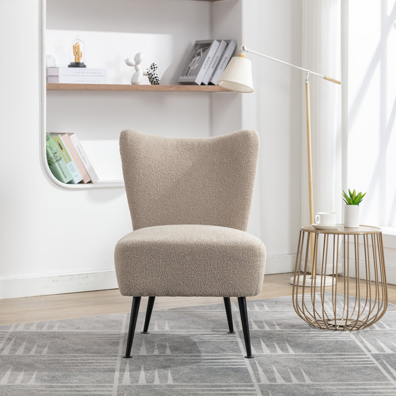 Chaise d'appoint rembourrée Hippel, Boucle taupe, Noir