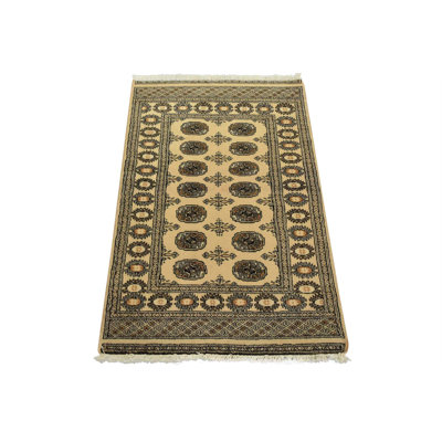 Tapis Bokhara 94 cm x 140 cm, beige, en laine, style tribal, noué à la main, style oriental.