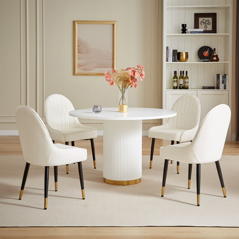4 - Person Pedestal Dining Set, Brown, White