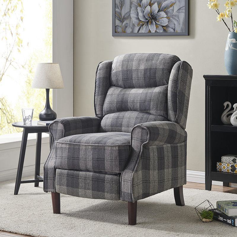 Mccomas 77cm Wide Wing Chair Recliner, Grey/Tartan