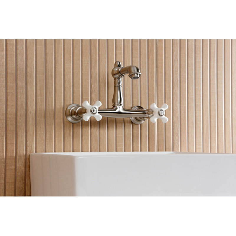 Kingston Brass English Country Two-Handle 2-Hole Wall Mount Bathroom Faucet, Brushed Nickel