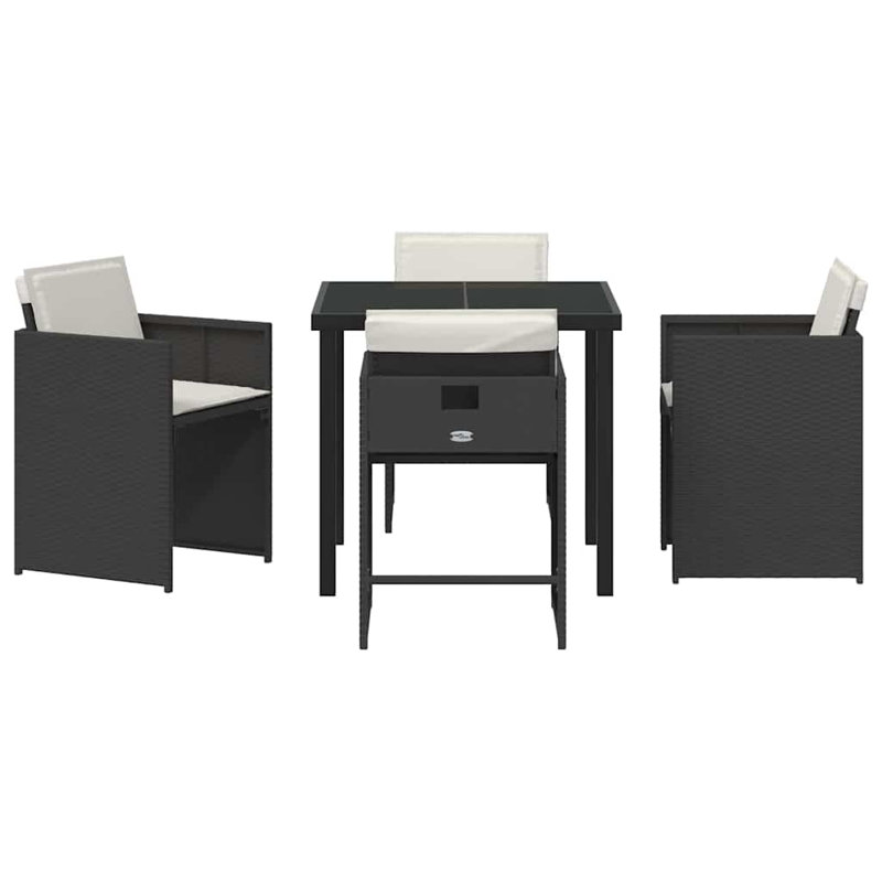 4 - Person Patio Dining Set with Rectangular Table , Cushions Included, Beige, Black