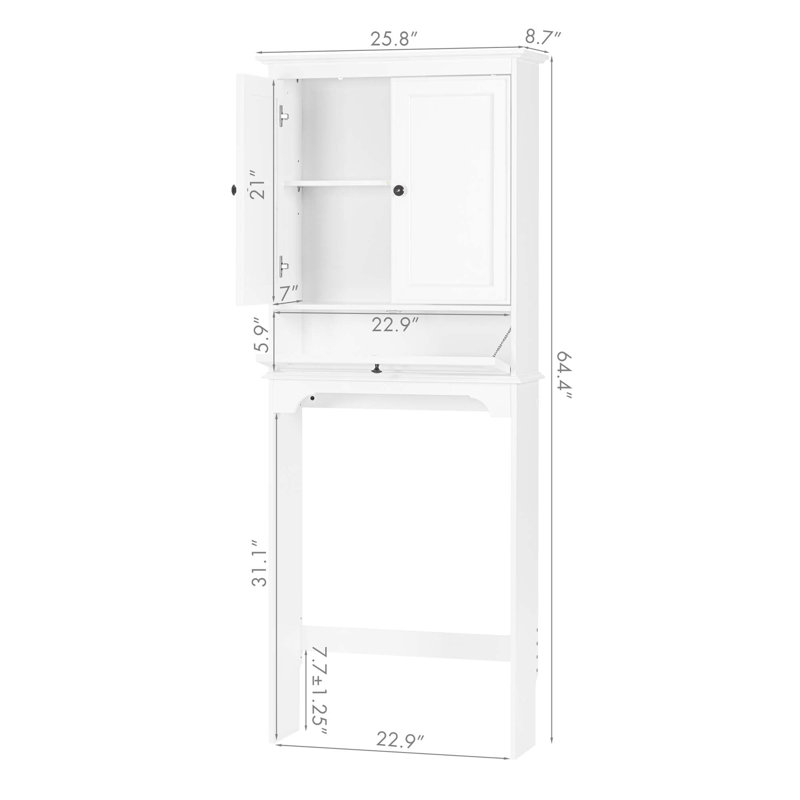 Overhead Storage Cabinet With Doors And Adjustable Shelves With Chains, White