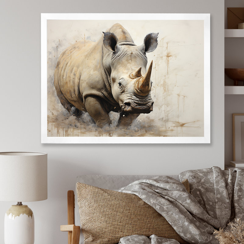 Puissant rhinocéros fort, Cadre simple blanc, H 30 po x l 40 po x P 1,5 po
