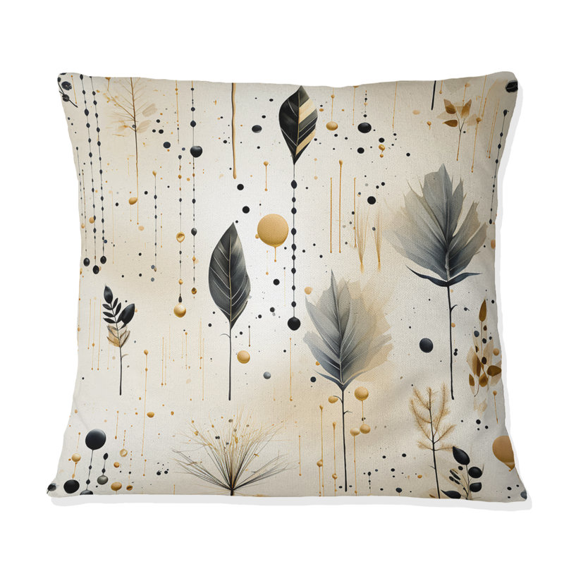 Coussin décoratif à imprimé floral gris et beige Urban Ferns Soft Color I, H 18 po x l 18 po