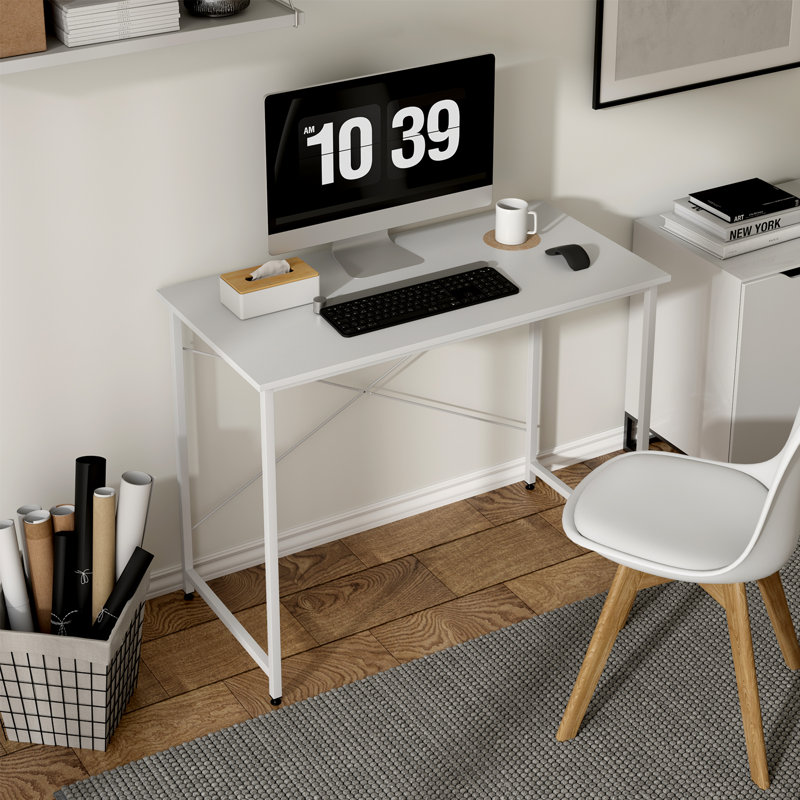 Abbighail Metal Base Writing Desk, White, 75.5cm H x 100cm W x 50cm D, White