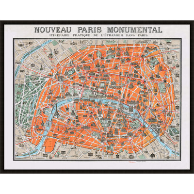 «Mon Monument Map of Paris», reproduction d'impression sur verre encadrée