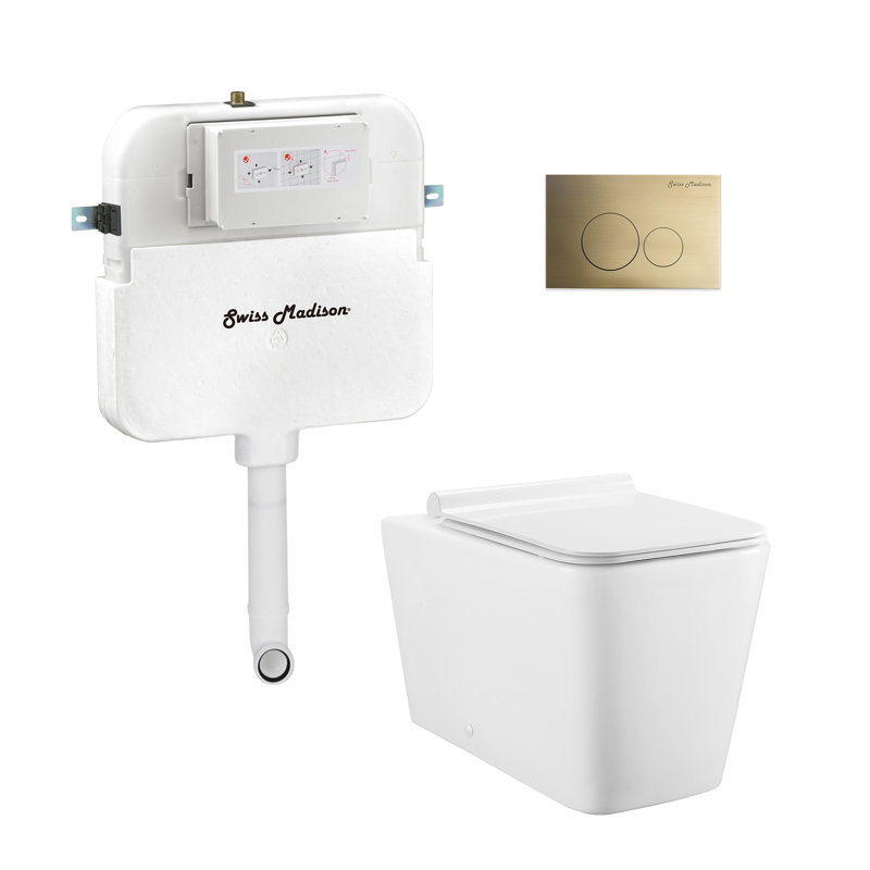 Ensemble de toilette Concorde Back-to-Wall 0,8 / 1,6 GPF blanc brillant avec plaque de chasse, Blanc brillant / laiton