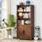 70in Tall Bookshelf 5 Tier Bookcase with Barn Doors and Adjustable Shelves, Farmhouse Book Shelf-2143735528