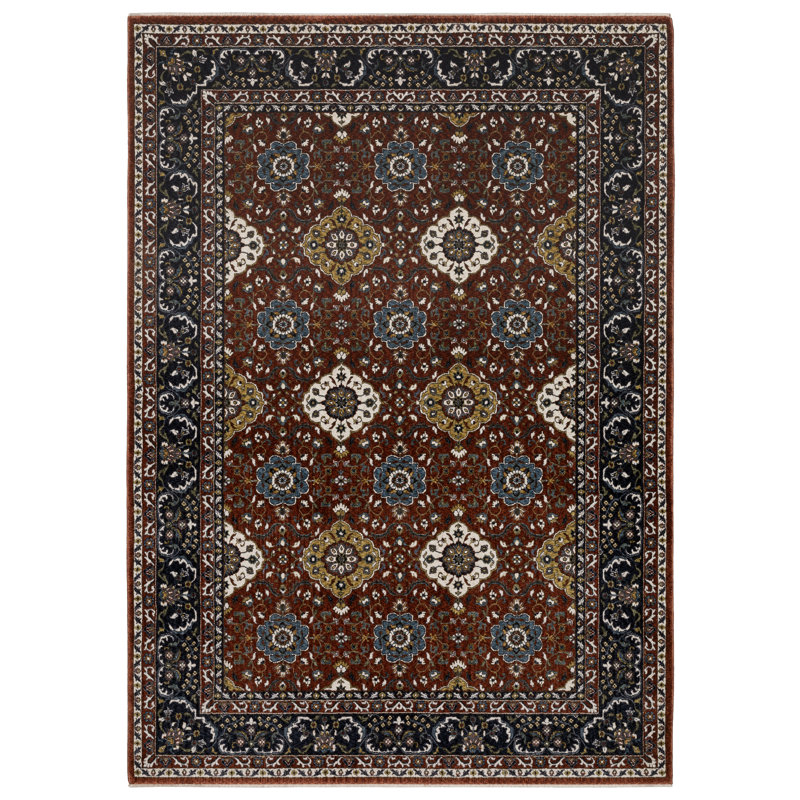 Tapis rouge / bleu marine Sorusch, Rectangle 3 pi 10 po x 5 pi 5 po