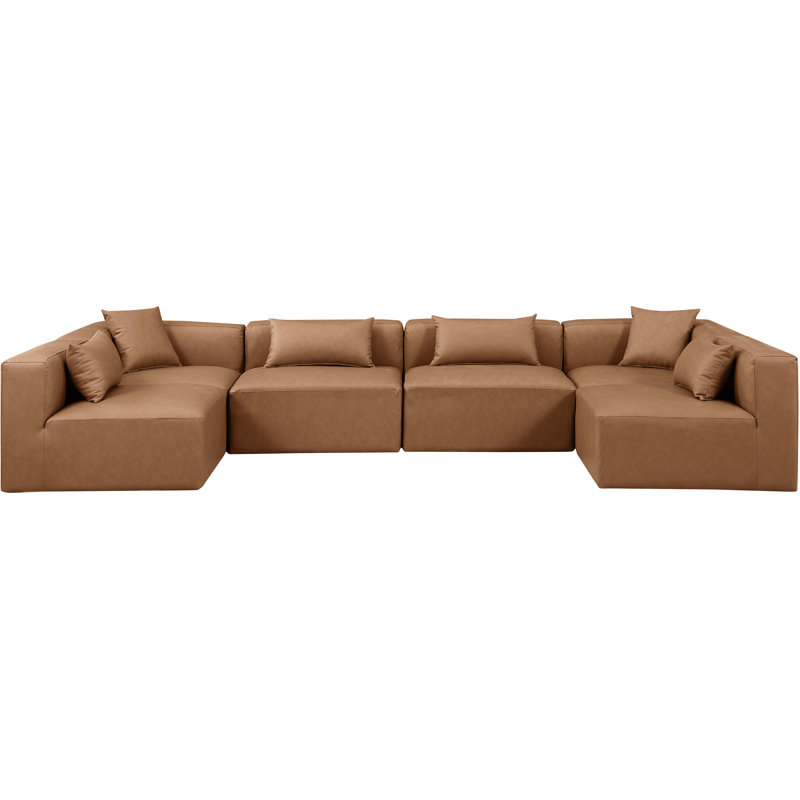 Houswerth Upholstered U-Shaped Sectional Reversible, Brown Vegan Leather