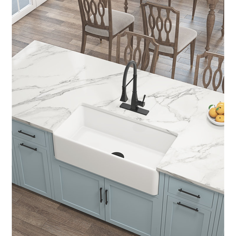 Évier de cuisine à tablier profond encastré blanc: 36 po x 18 po x 10 po, et céramique fiable: sous comptoir blanc, 35,59 po x 18,25 po, 10,19 po, surface teintée