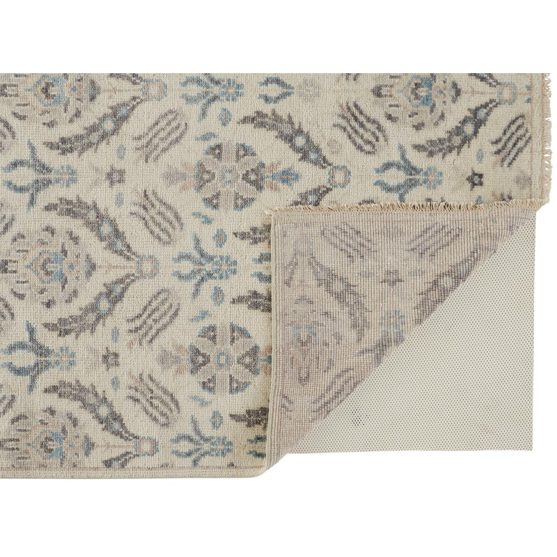 Beall Wool Oriental Area Rug in Ivory, Rectangle 9'6" x 13'6"