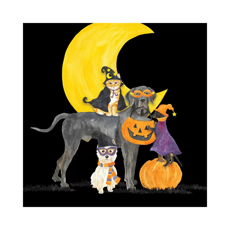 Fright Night Friends II - Dog With Pumpkin by Tara Reed - Wrapped Canvas Painting, 93.98 cm H x 93.98 cm W x 1.91 cm D