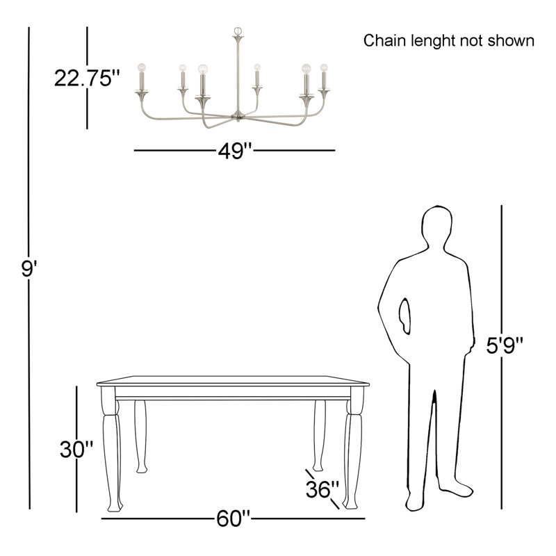 6 - Light Dimmable Classic / Traditional Chandelier, Brushed Nickel