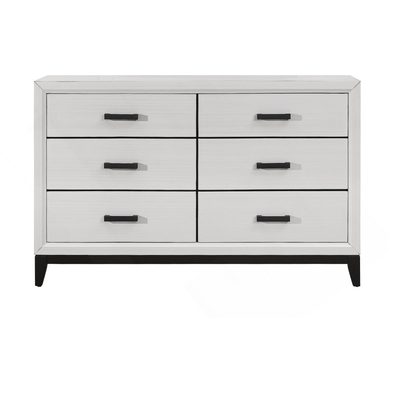 Commode horizontale en bois manufacturé avec 6 tiroirs, Blanc