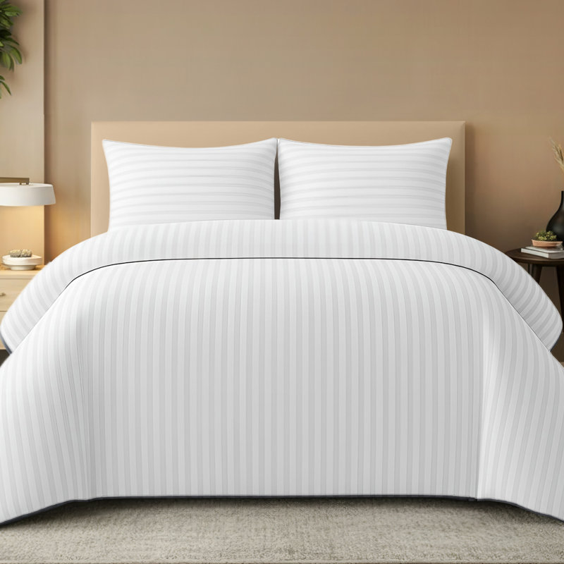 Luxury Embossed Stripe Microfibre Duvet Cover Set Easy Care with Zipper Closure, King Duvet Cover Set + 4 Additional Pieces