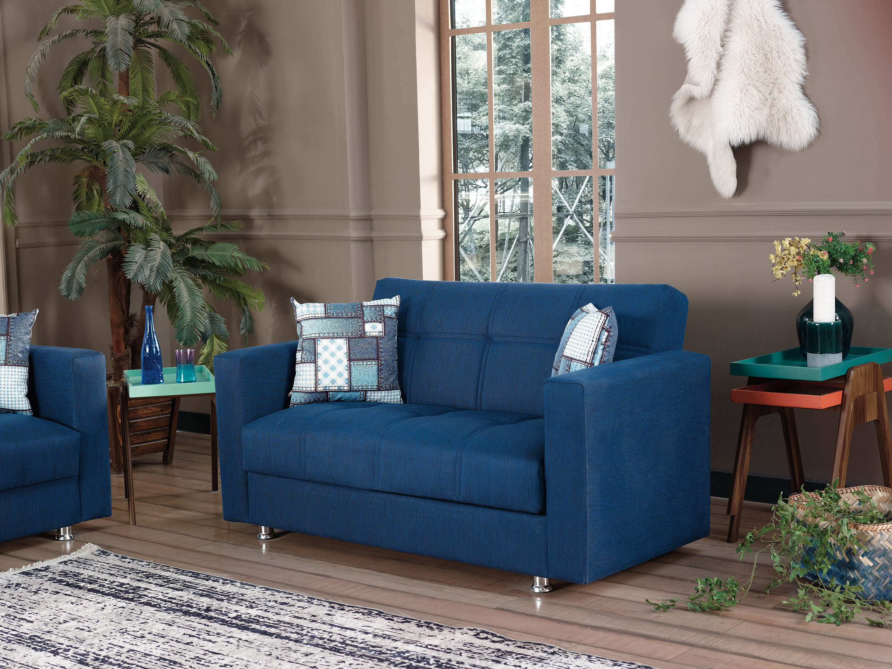 Serta Tacoma Convertible Sofa in Ivory Fabric Upholstery