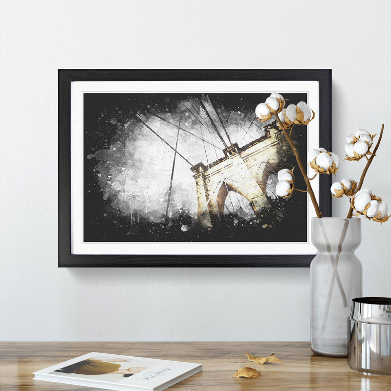 The Brooklyn Bridge in New York City - Picture Frame Graphic Art Print, 62cm H x 87cm W x 2cm D, Black Framed