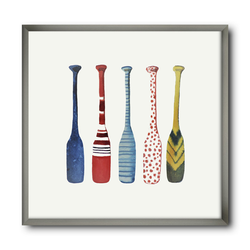 «Lakehouse Paddle», reproduction d'art sur toile rustique - cinq raquettes, H 30 po x l 30 po x P 1 po, Cadre argenté