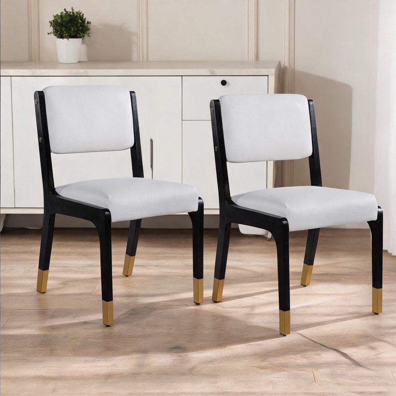Ensemble de 2 chaises de salle à manger en bois, chaises d'appoint de ferme moderne avec pieds en bois massif et siège rembourré, chaises de cuisine et de salle à manger modernes en polyuréthane pour salle à manger