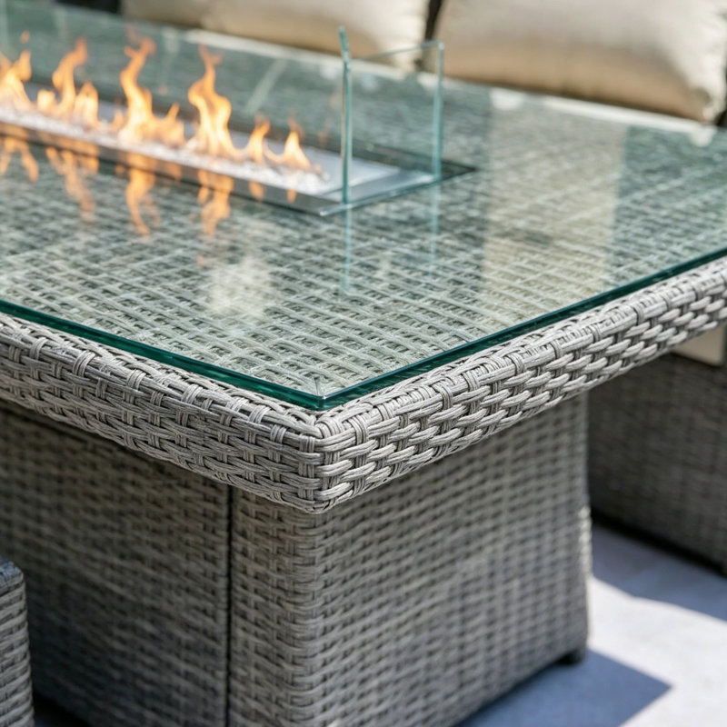 Aesha 8 - Person Wicker Patio Dining Set with Rectangular Table , Cushions Included
