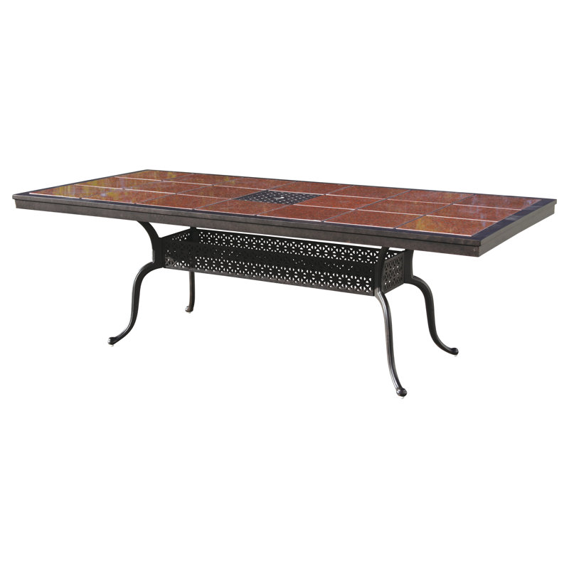 Rectangular Metal Outdoor Dining Table With Umbrella Hole , 91'' in. W 41'' in. D, Antique Bronze, Tan Brown