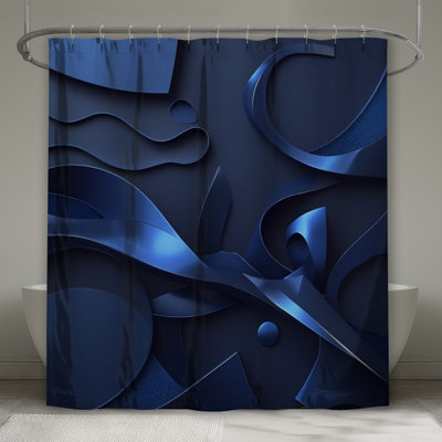 Blue Abstract Shapes Shower Curtains Extra Long