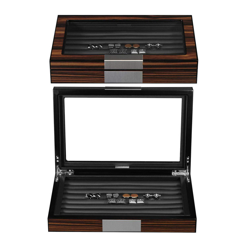 Wood Cufflink Box With Glass Window Cufflink Display Case Ring Organizer And Cufflink Box Hold 36-46 Pairs