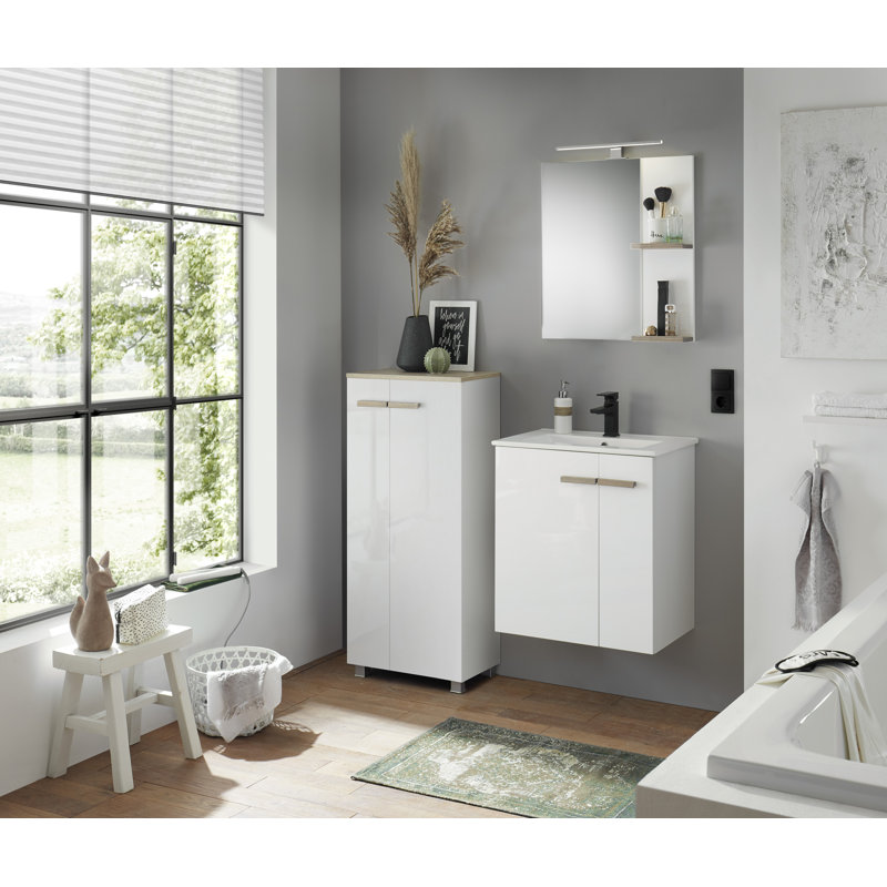 George-James Wood Flat Wall Mirror, White, 65cm H x 60cm W