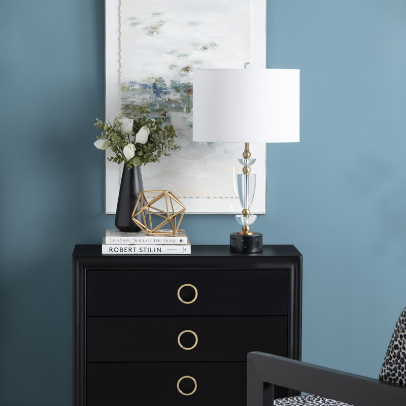 26.75" Marble Table Lamp With White Shade