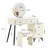 Fluted Makeup Vanity Desk With Round LED Mirror, Glass Top, 4 Drawers, Adjustable Shelves, Modern Dressing Table Set With Stool And Movable Side Table